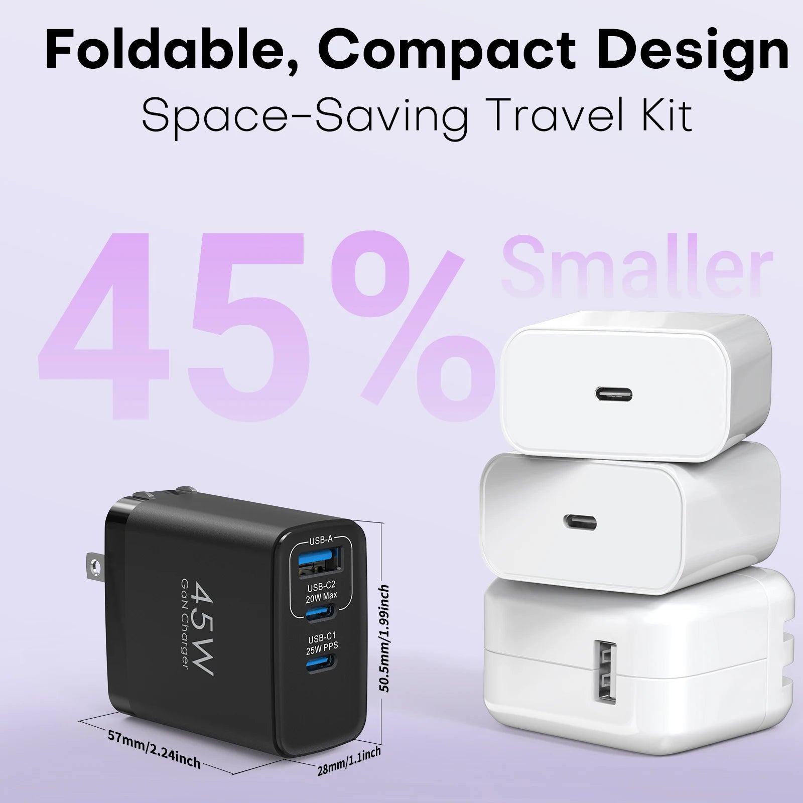 2packs 45W 3 Port USB Charger Type C Fast Charge Mobile Phone Adapter For iPhone Samsung Xiaomi Huawei Quick Charge Wall Charger