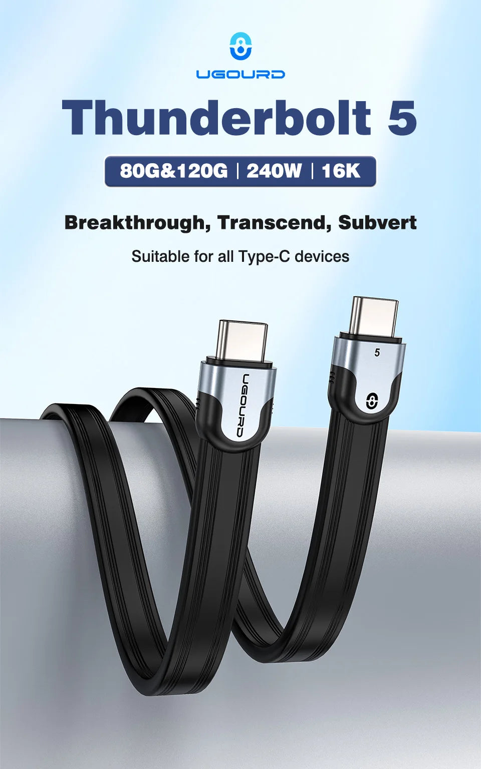 UGOURD Thunderbolt5 80Gbps Cable USB5 USB 4-V2 Type-C Thunderbolt 0.15m 1m 240W Fast Charging Cable For SSD Enclosure USB-C Hub
