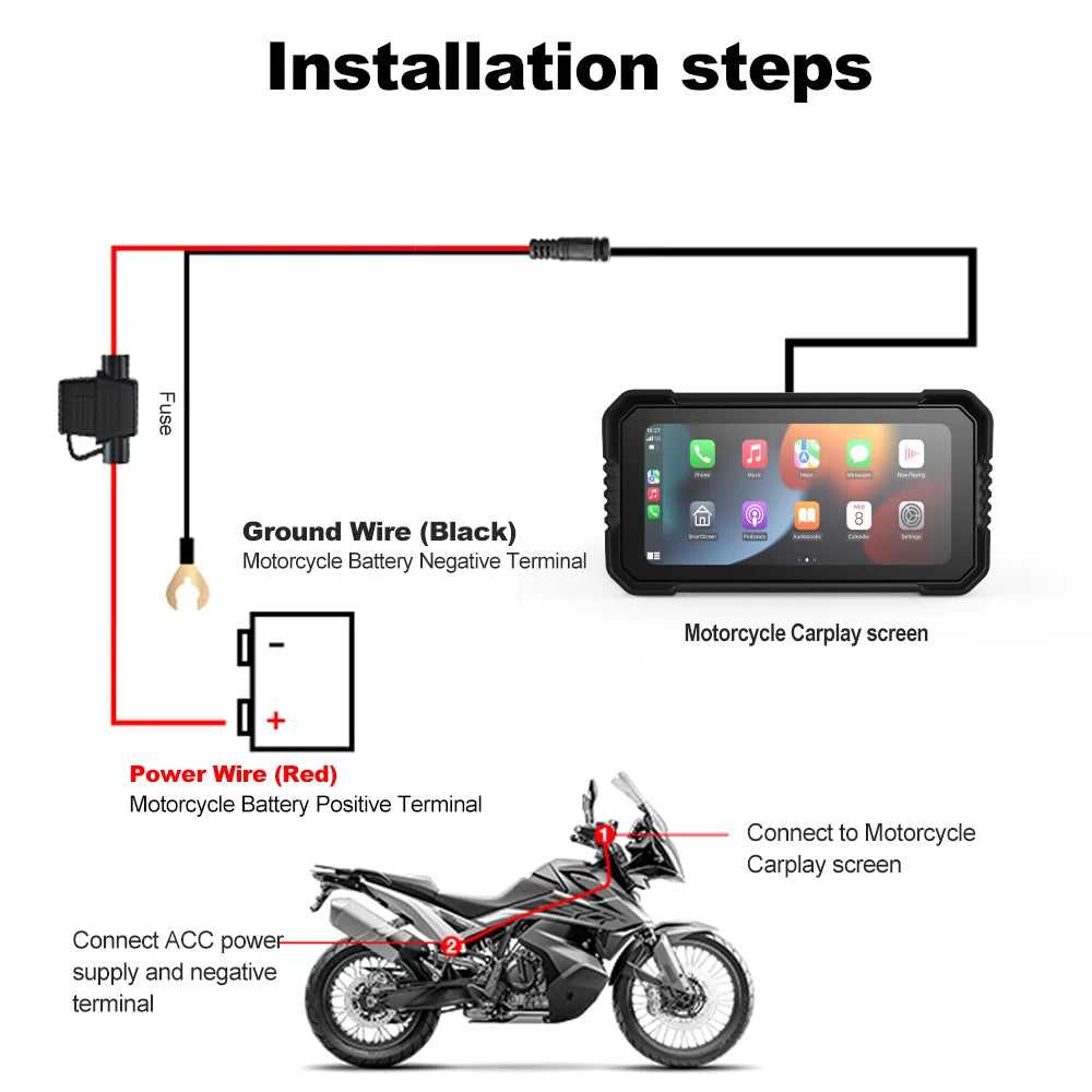 Freedconn Wireless CarPlay Android Auto 6.25 inch Carplay Motorcycle DVR Navigation GPS Digital Dashboard Display Screen