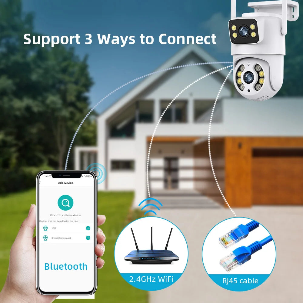 Tuya 8MP WIFI IP Camera PTZ Dual Lens Dual Screen Manual Detection Full Color Night Vision Outdoor Security Surveillance Camera