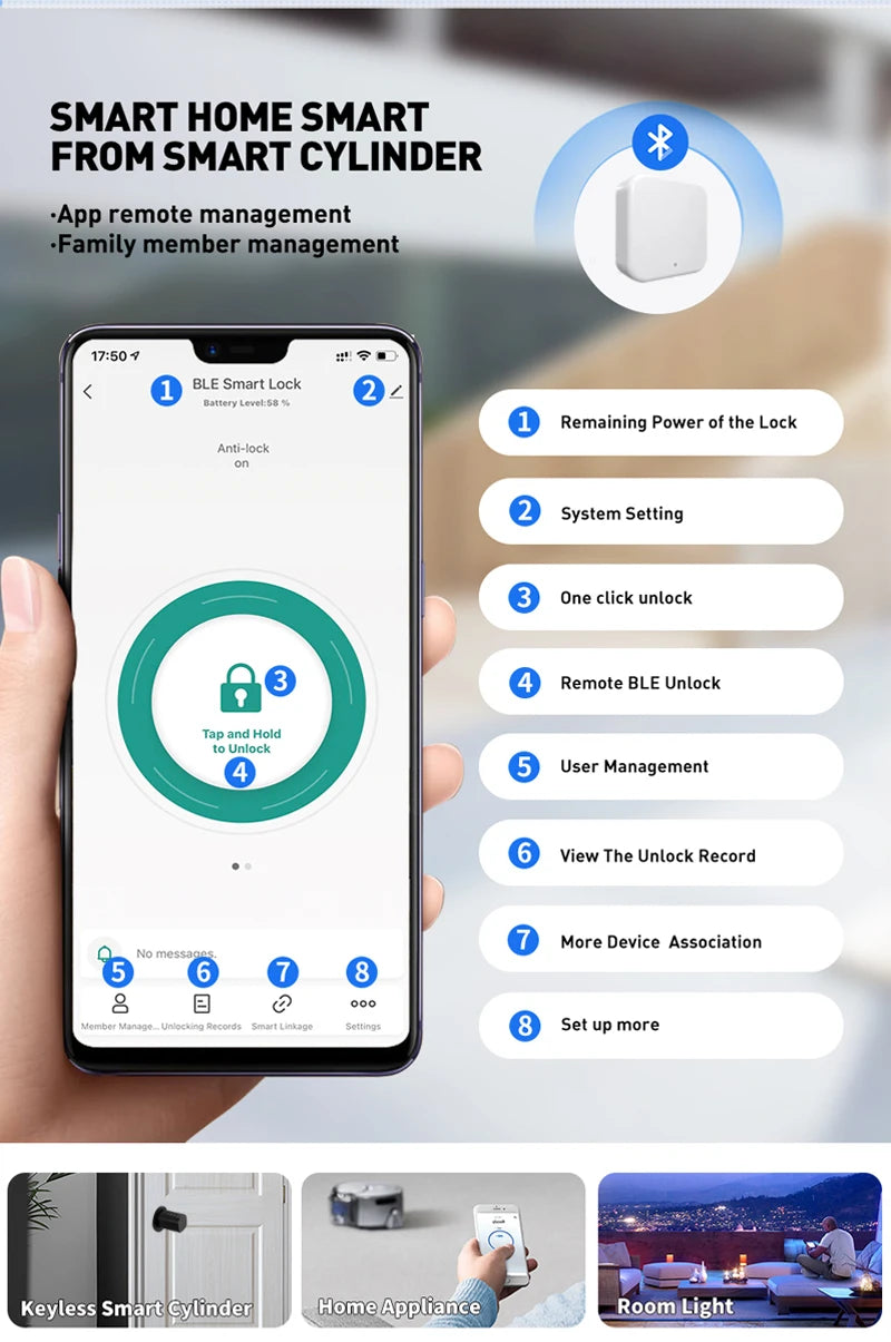 TTLock/ Tuya Bluetooth Smart Fingerprint Digital Cylinder Lock with APP/Password/RFID Card/Key unlock V1 Adjustable Length