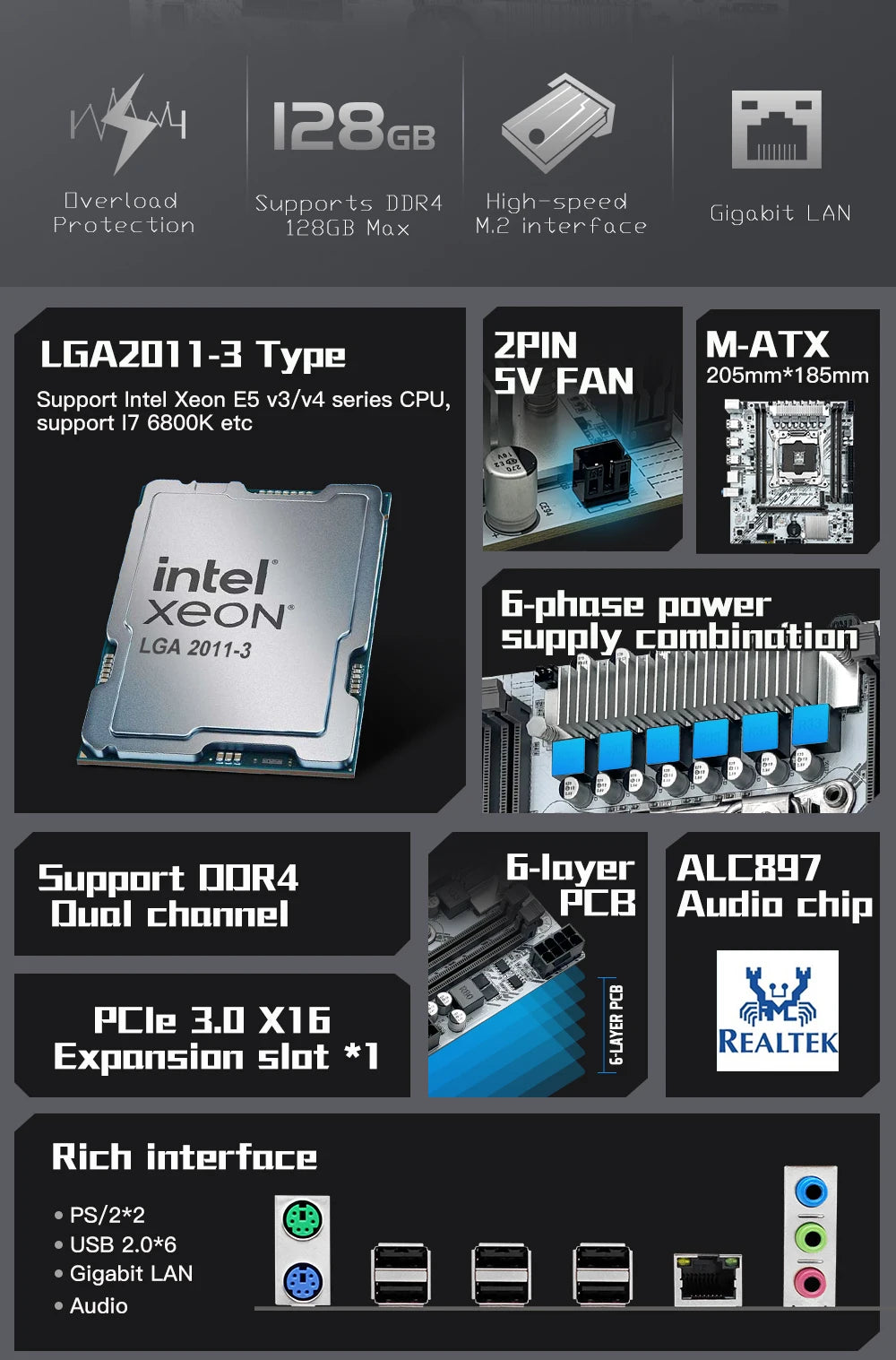 MACHINIST White X99 Motherboard PR9-H Support LGA 2011-3 Xeon E5 V3&V4 CPU DDR4 RAM SATA/NVME M.2 Slot