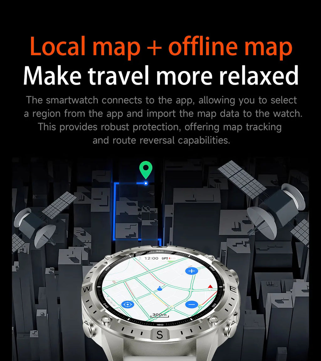 New Outdoor Offline GPS Map Smart Watch 2GB Memory AI Chat GPT Bluetooth Call 3ATM Waterproof AMOLED HD Men Sports Smartwatches