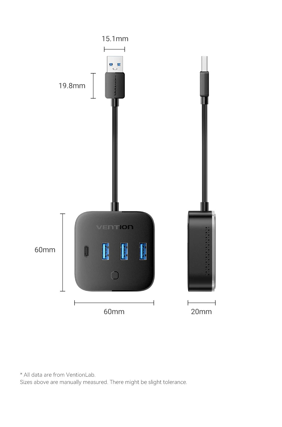 Vention USB A 3.0 HUB RGB Light Switch USB C 3.2 Gen1 5Gbps Desktop Hub Adapter for PC Laptop Accessories USB Splitter Extender