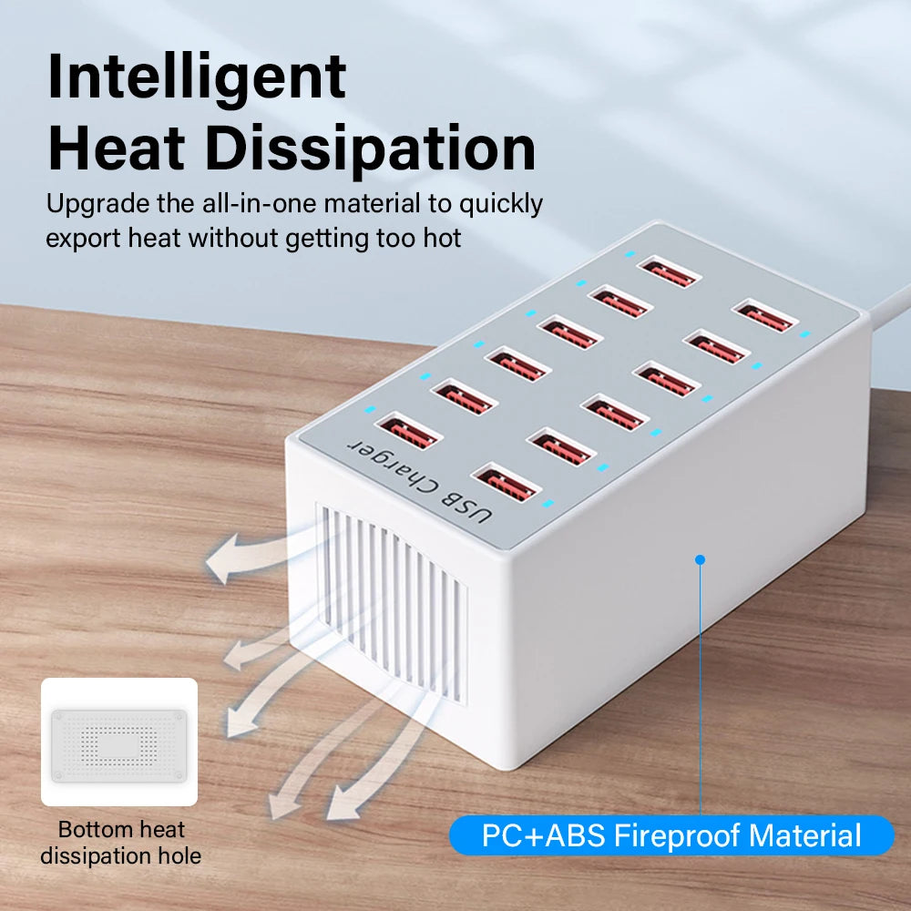 EU US UK AU Wall Desktop Power Adapter USB Charger Station Dock For Mobile Phone iPad Macbook Laptop 5V 2.4A 12 Ports Multi Plug
