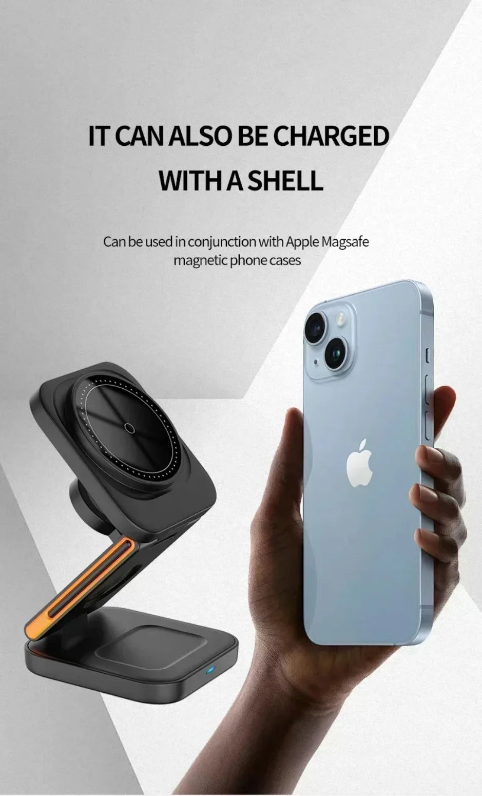 XIKCU 3 in 1 Foldable Charging Station Fast Magnetic Wireless Charger Stand for iPhone 16-12 Apple Watch 9 8 7 6 Airpods Pro