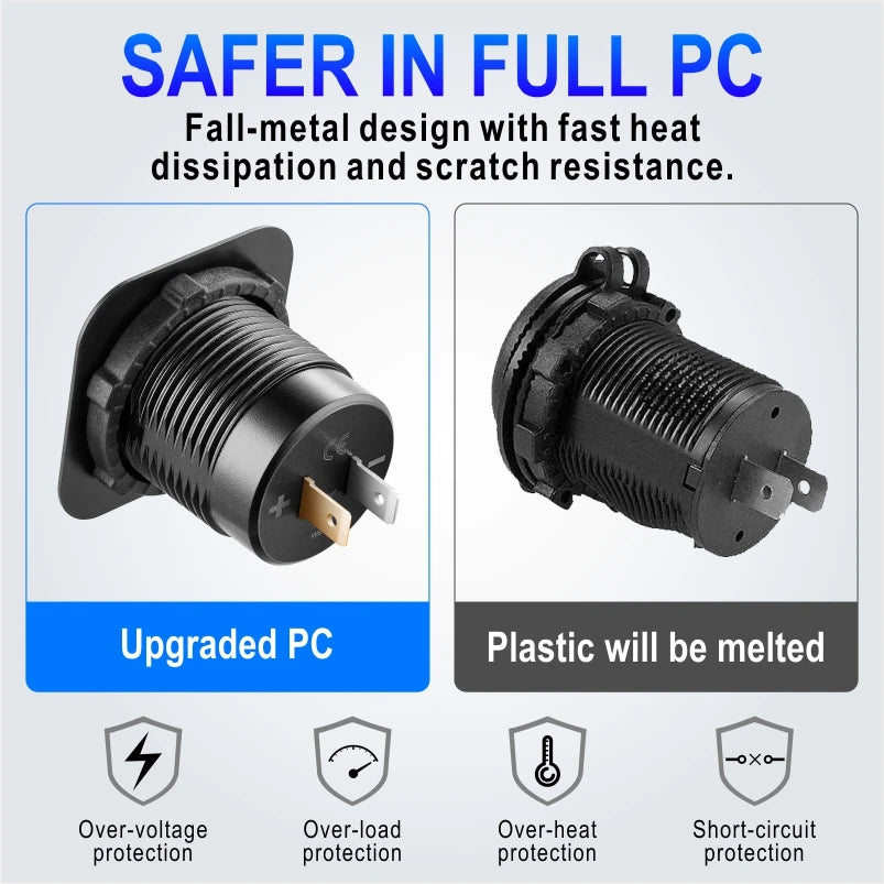 12/24V USB C Outlet Panel Cigarette Lighter Socket Dual USB Car Charger Socket Adapter QC 3.0 Car Fast Charge for Bus RV Boat