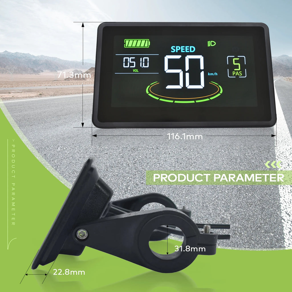 H6C MTB Electric Bicycle Computer Riding Speedometer Digital Horizontal Screen Odometer Color Wired Bicycle Accessories