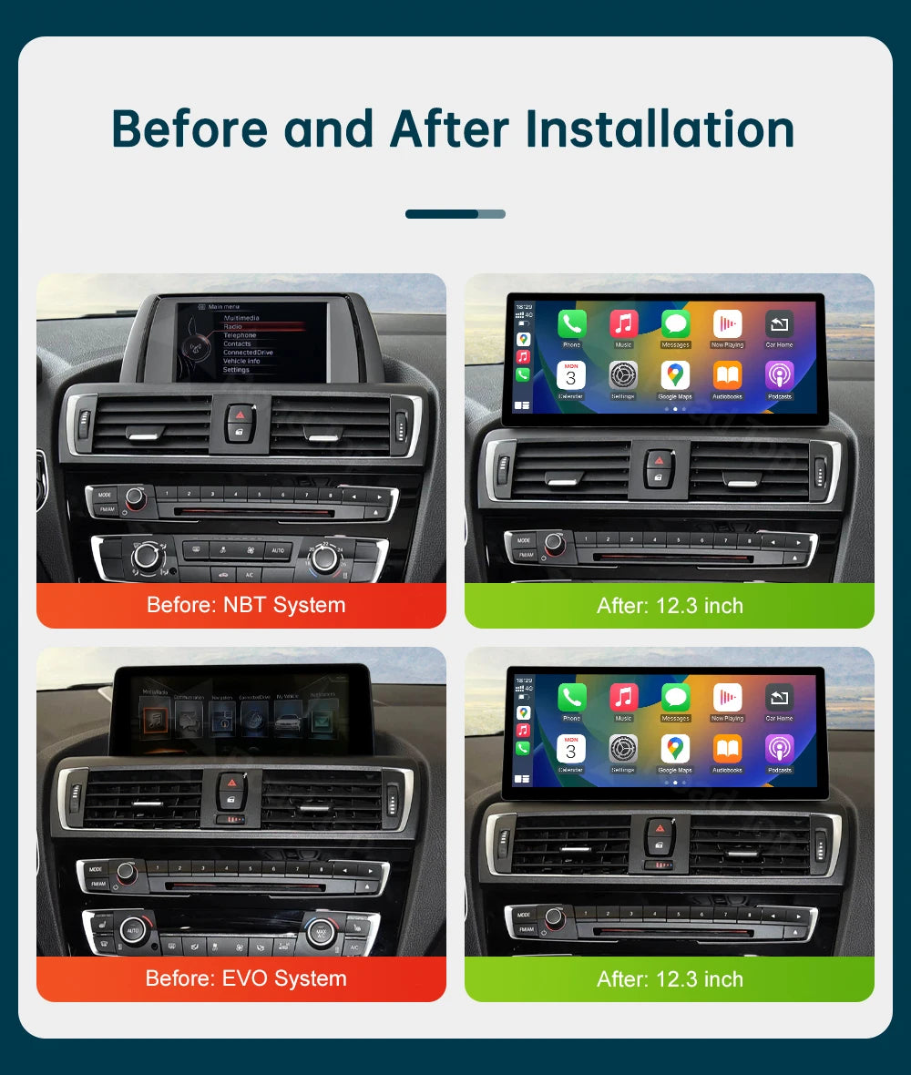12.3 RoadTop Wireless CarPlay Android Auto Multimedia Linux Screen For BMW Series 1 2 F20 F21 F22 F23 F45 F46 NBT EVO 2012-2018