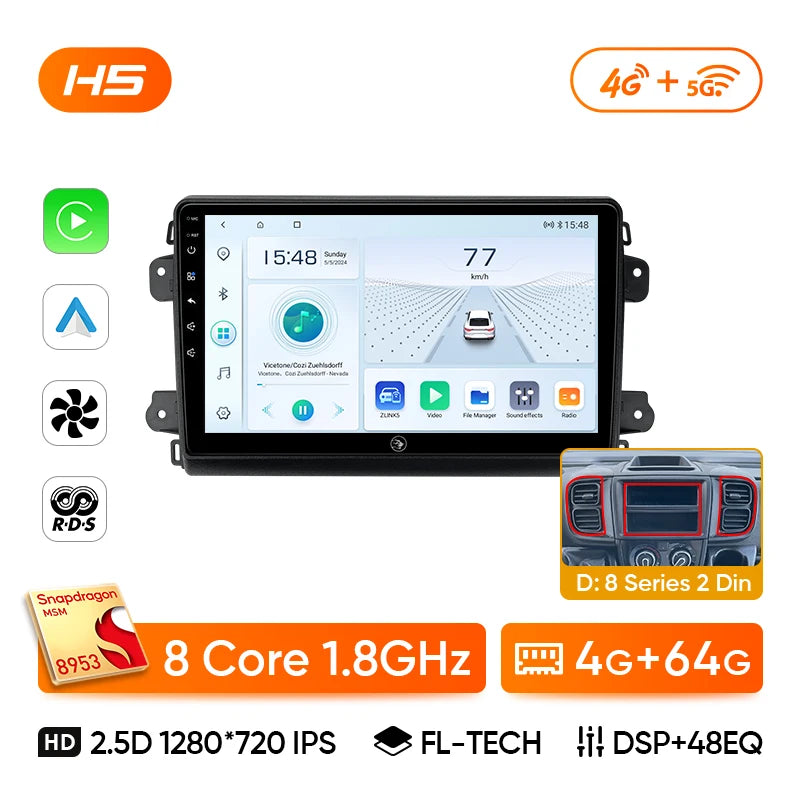 Ainavi Car Multimedia Player For Fiat Ducato 2005-2023 Citroen Jumper Peugeot Boxer Dodge Ram 2500  Carplay Android Auto 4GWifi