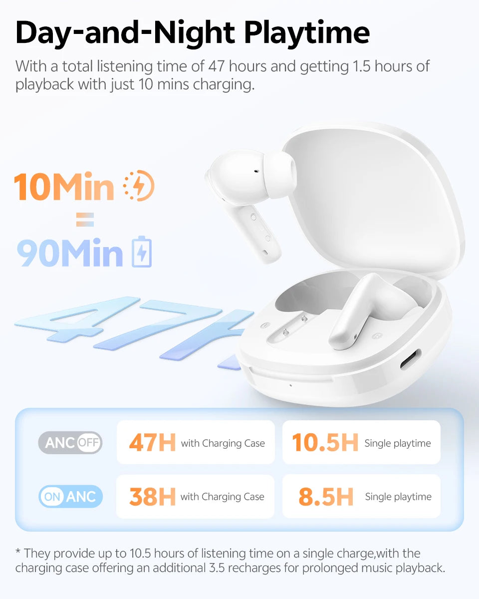 QCY T13 Pro HT23 Adaptive ANC Wireless Earbuds 13mm Drivers Powerful Bass 50dB Hybrid ANC Bluetooth 6.0 Earphones 6 Mics ENC 47H
