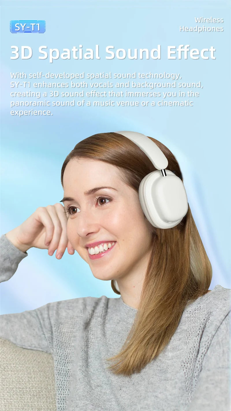 SY-T1 Foldable Wireless Headphones Lightweight Bluetooth 5.3 Earphone Pluggable Mic Stereo Music Game Headset For Friend Gifts