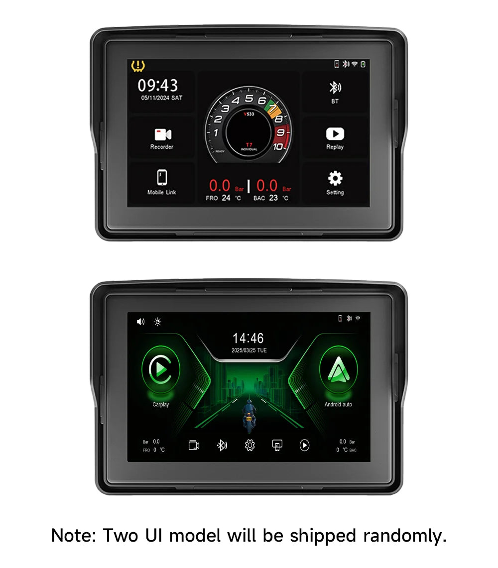 2024 Motorcycle GPS Navigation 2K HD Recorder Wireless CarPlay Android Auto Multimedia Player IP67 Waterproof Screen Bluetooth