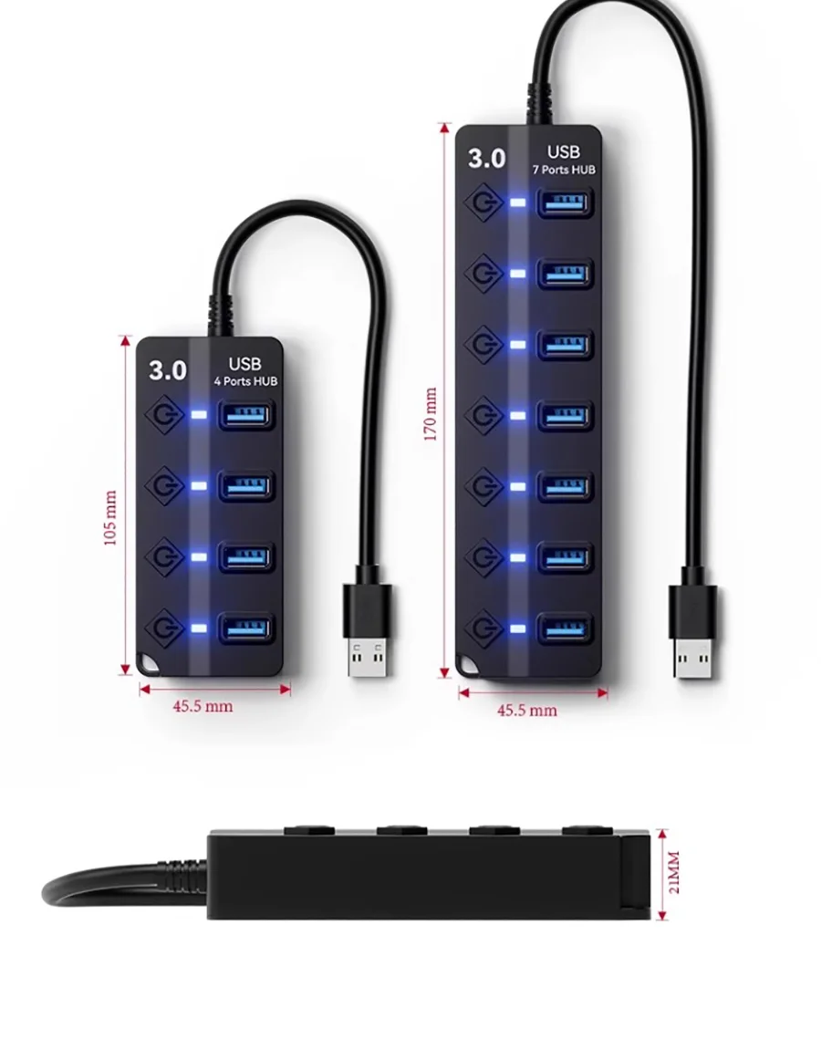JUMPEAK 4 Port 7 Port USB Hub USB3.0 Expander Docking Station Splitter With Power Adapter With Switch For Laptop PC Multi-Device