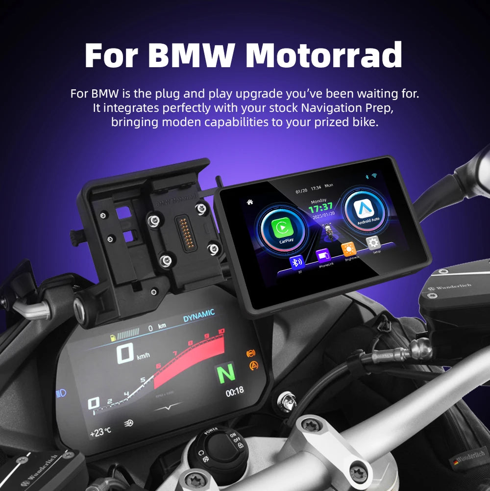 EKIY 5.0" Wireless CarPlay Moto Android Auto Portable Digital Motorcycle Dashboard GPS Navigation Screen For BMW R1200GS R1250GS