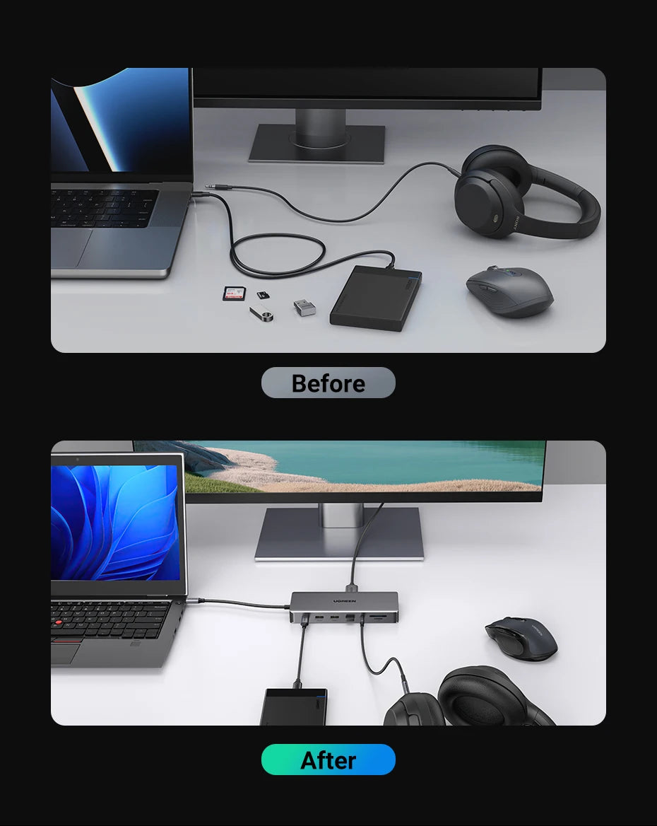 UGREEN 13-in-1 USB-C HUB Triple Display 4K Dual HDMI DP 10Gbps USB3.2 PD100W SD/TF Docking Station for MacBook Pro Air Dell XPS