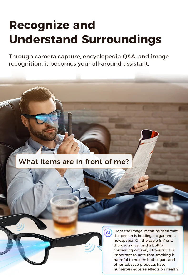2026 4K HD AI Smart Glasses Chat GPT 800MP Camera Bluetooth Call 290mAh Battery 32GB Voice Assistant Control Smart Glasses 2026
