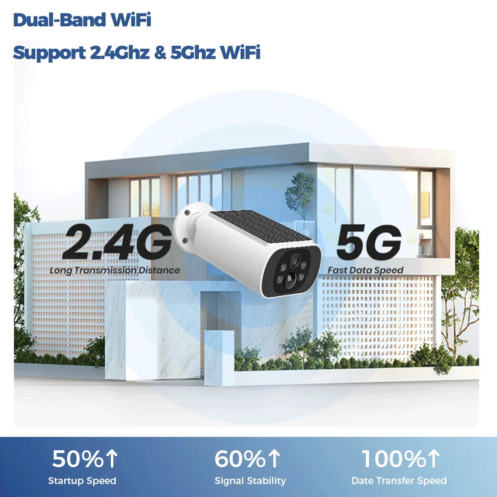 ALEVIO 2.5K Outdoor Solar Camera Wireless Cam WIFI Ultra Standby Time PIR Motion Light Color Night Vision AI Detect Battery Cam