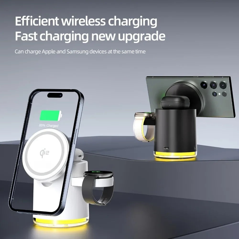 4 in 1 Foldable Fast Charging Station Qi2 15W Magnetic Wireless Charger for Magsafe iPhone16/15/14/13/12 Apple Watch AirPods Pro