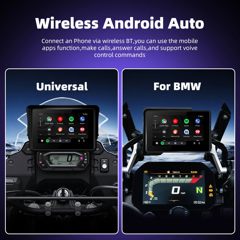 EKIY 5.0" Wireless CarPlay Moto Android Auto Portable Digital Motorcycle Dashboard GPS Navigation Screen For BMW R1200GS R1250GS