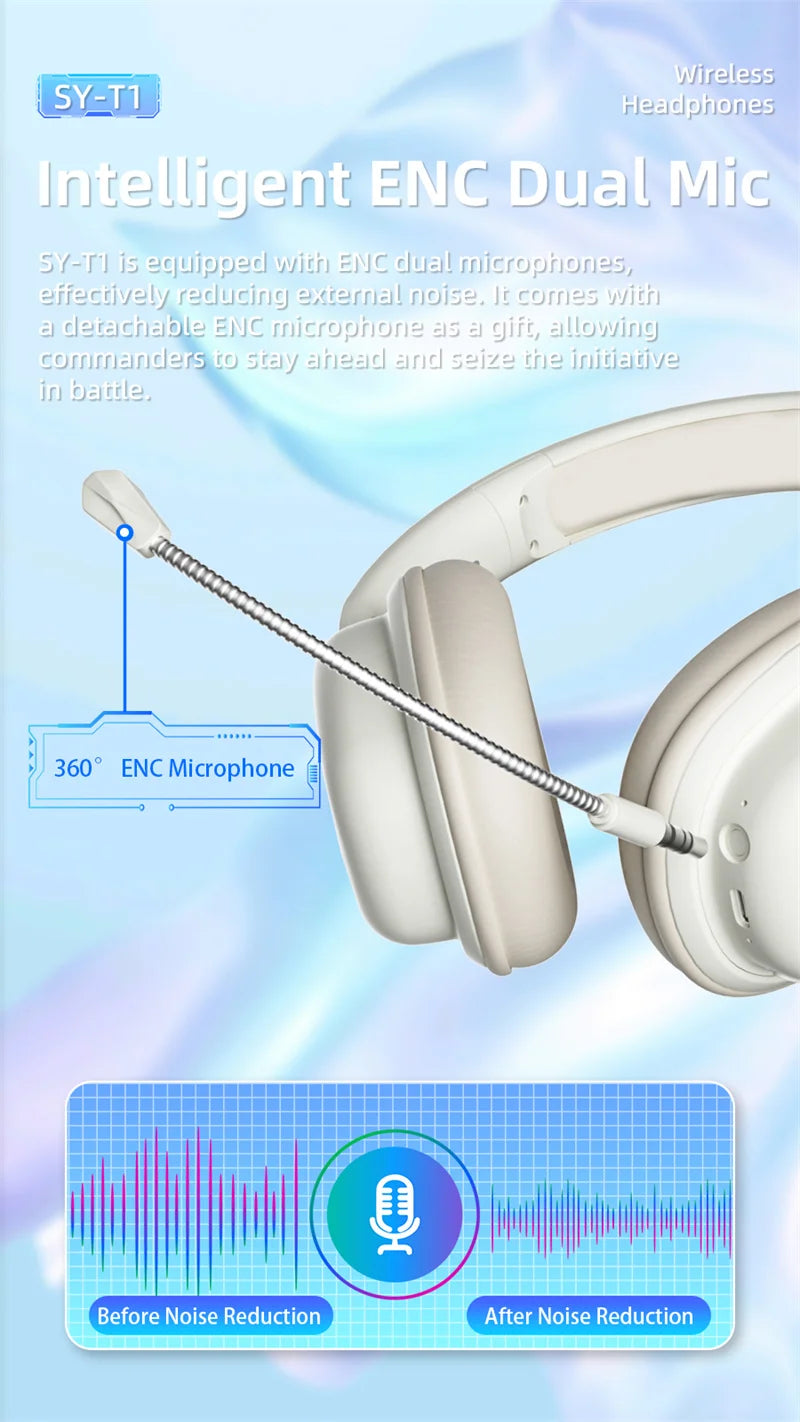 SY-T1 Foldable Wireless Headphones Lightweight Bluetooth 5.3 Earphone Pluggable Mic Stereo Music Game Headset For Friend Gifts