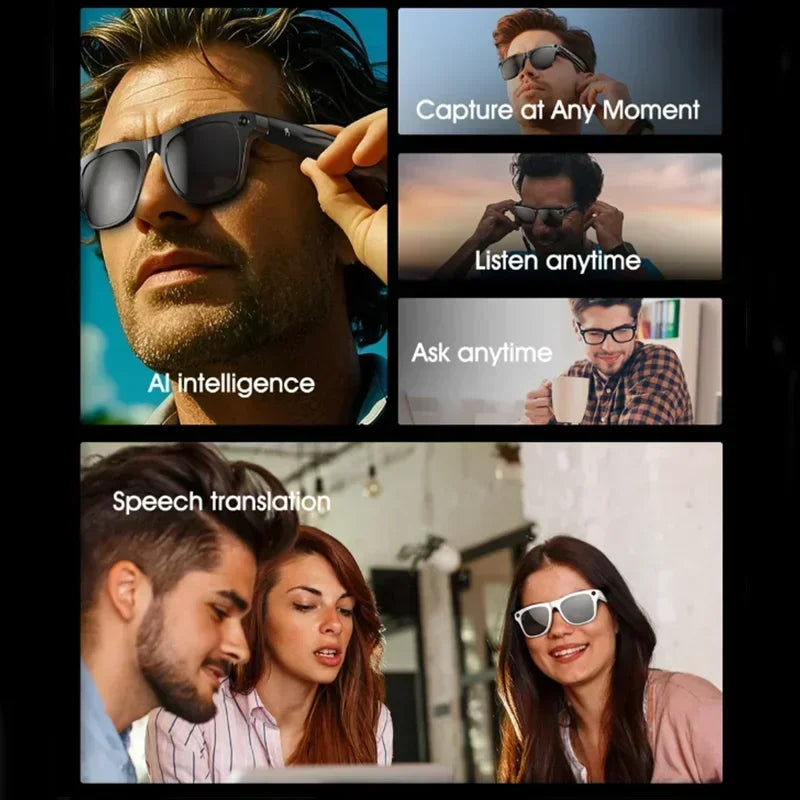Lenovo AI Smart Glasses Remote Control 8K HD Camera Touch Photo Recording Translator Voice Assistant Music Bluetooth Sunglasses