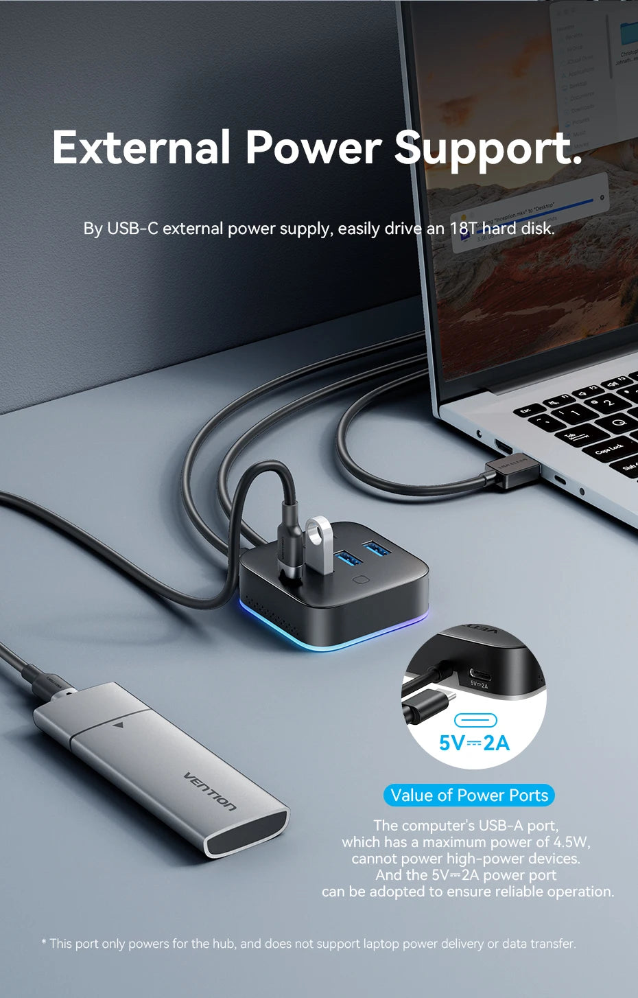 Vention USB A 3.0 HUB RGB Light Switch USB C 3.2 Gen1 5Gbps Desktop Hub Adapter for PC Laptop Accessories USB Splitter Extender