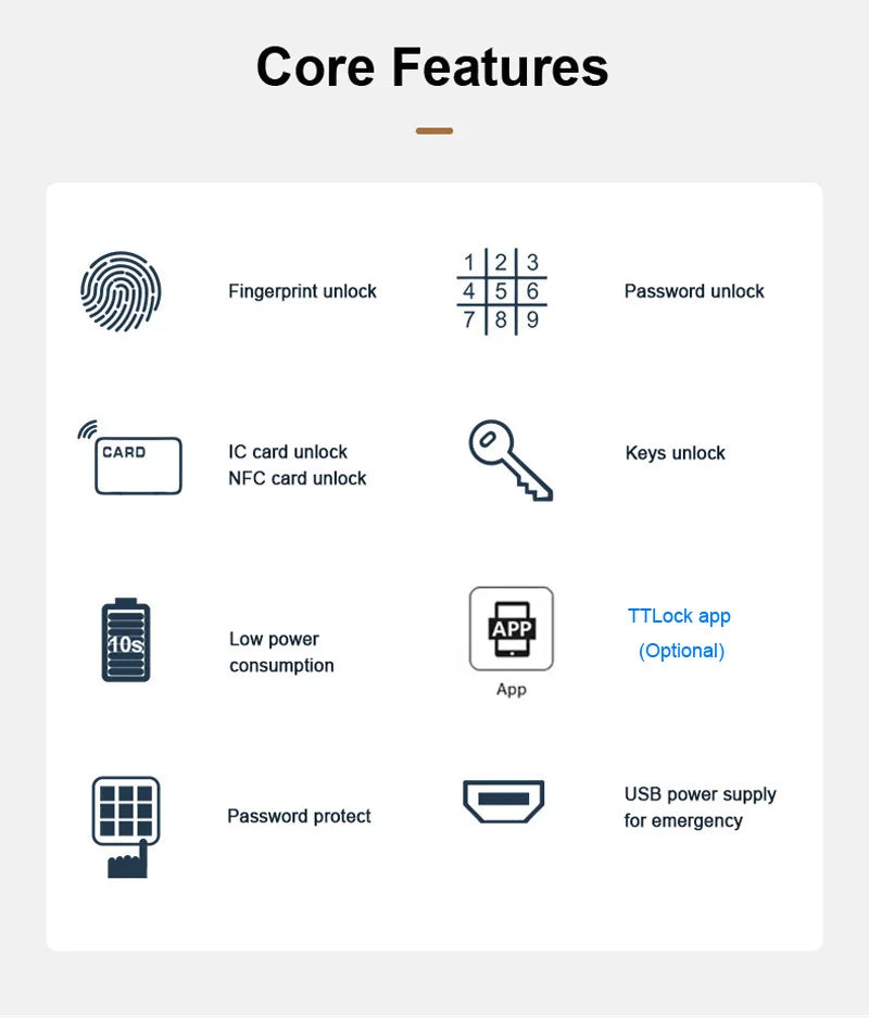 ZHDCOOKEY Fingerprint Biometric Slim Waterproof Smart Door Lock Aluminum RFID Card Password TTLock Electronic Sliding Door Locks