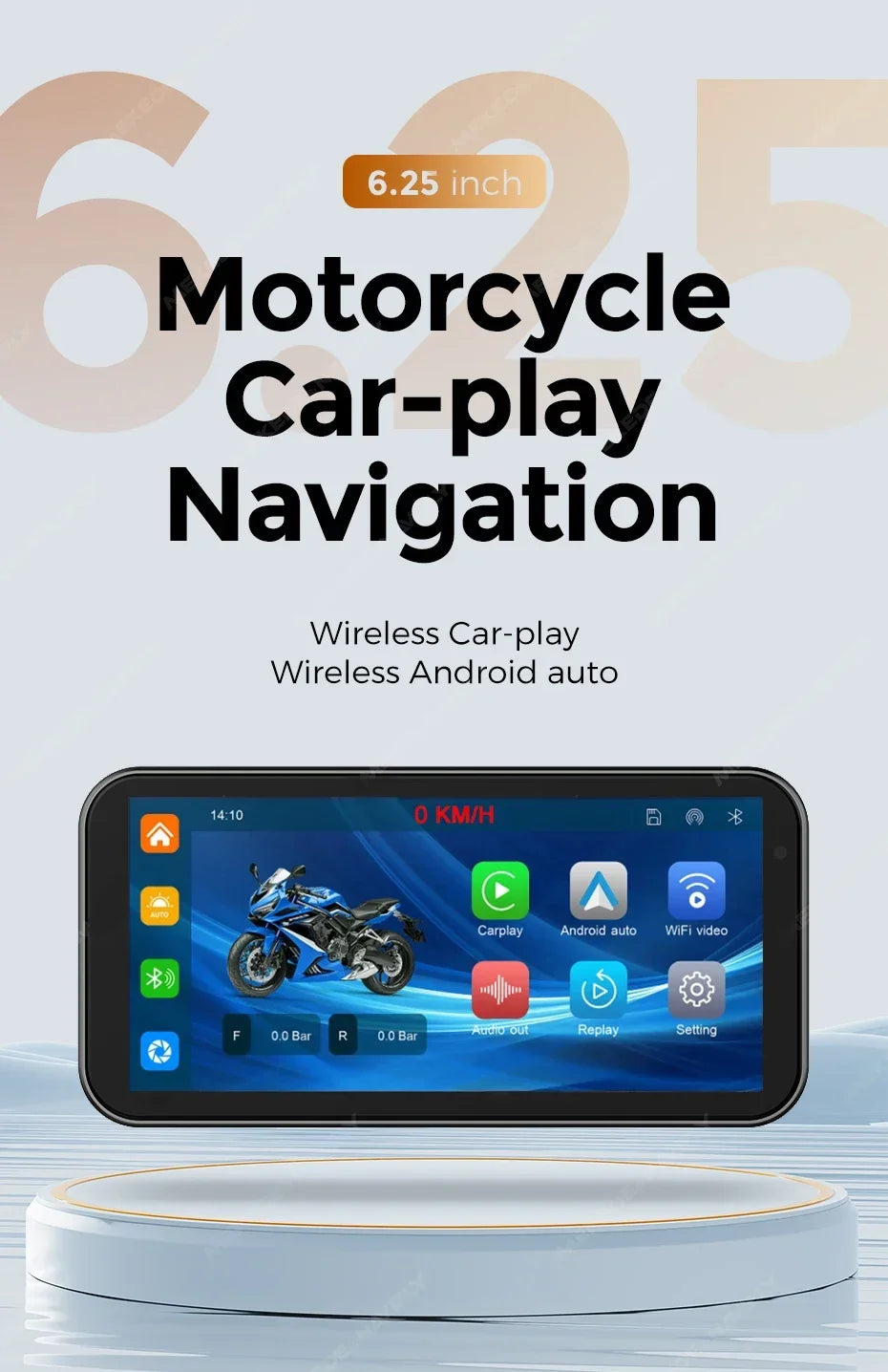 NaviFly 6.25" Motorcycle Wireless CarPlay Moto Android Auto Portable Digital Dashboard Navigation Display Optional DVR TPMS