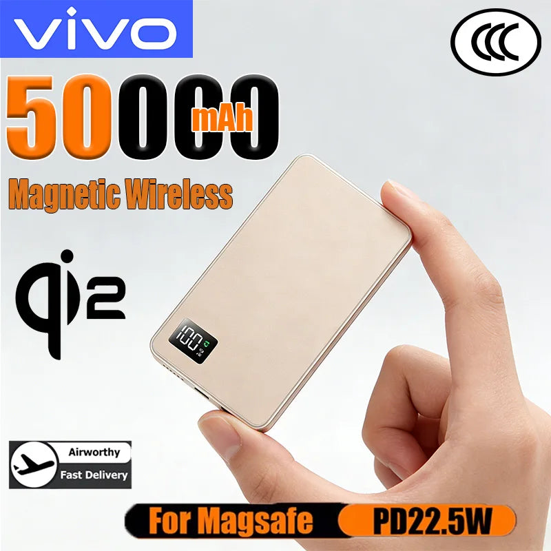 VIVO Magnetic Wireless 50000mAh Power Bank PD22.5W Super Fast Charging External Battery for Magsafe For iPhone Huawei Samsung