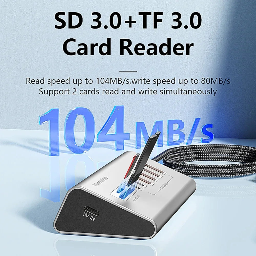 10Gbps USB 3.2 Docking Station USB Hub Type C Splitter with Card Reader Aluminum Alloy Multi 8/9 Ports Switch For PC Laptop