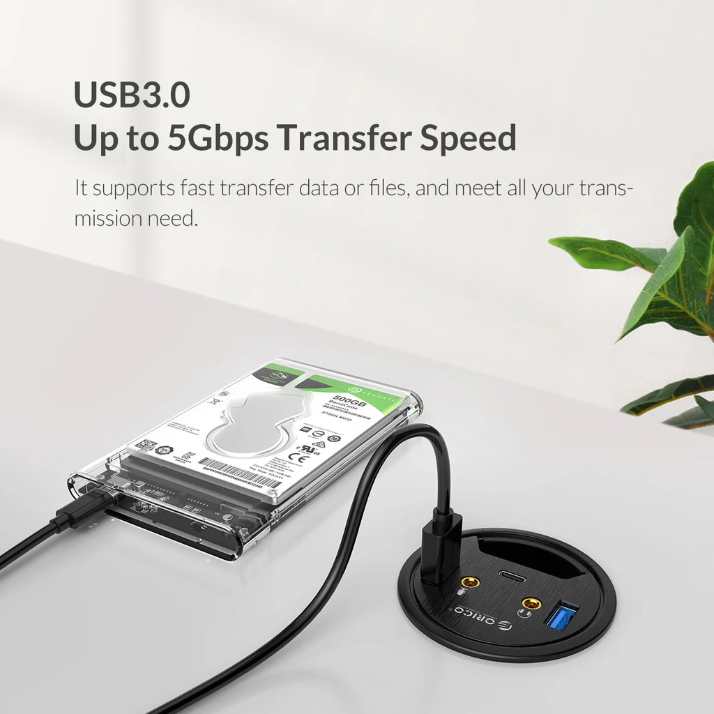 ORICO 5Gbps High-Speed USB HUB Splitter Multi Desktop Grommet USB 3.0 Ports Desk Mount Adapter for PC Tablet Phone High Quality