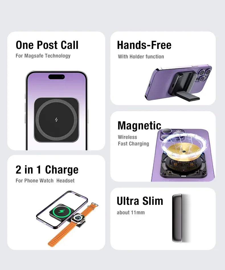 2 in 1 Foldable Magnetic Wireless Charger For Magsafe iPhone 16 15 14 13 12 Samsung Xiaomi Apple Watch 9-2 Airpods Fast Charging