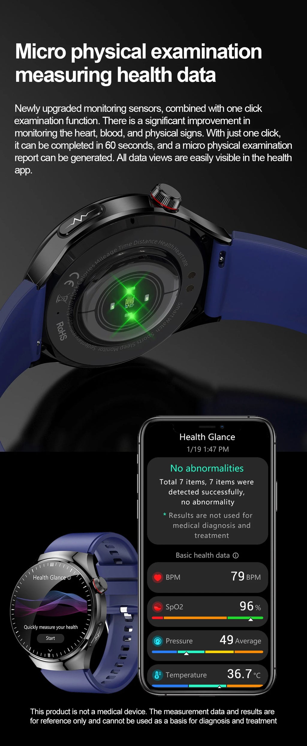 2025 New Nursing Grade Smart Watch Blood oxygen Blood Lipid Uric Acid ECG+PPG Body Temperature Bluetooth Call Health Smartwatch
