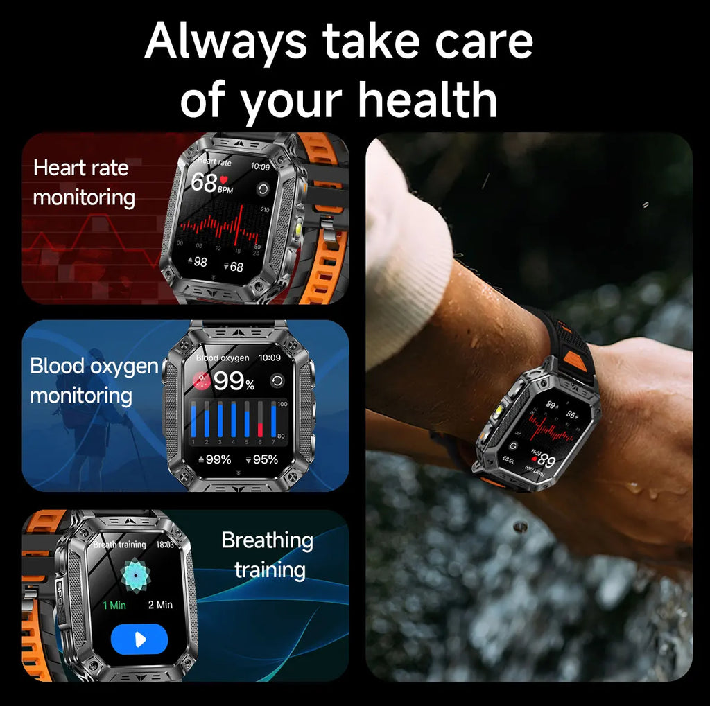 2026 New Built-in 1400mAh Super Large Battery Men Smart Watch Outdoor GPS 2.01"AMOLED Screen 10ATM Waterproof BT Call Smartwatch