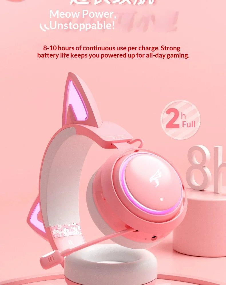 Somic GS510 Gamers Headphone With Microphone Cat Ears Rgb Light Colorful Cute Headset Noise Reduction Girl Gaming Earphones Gif