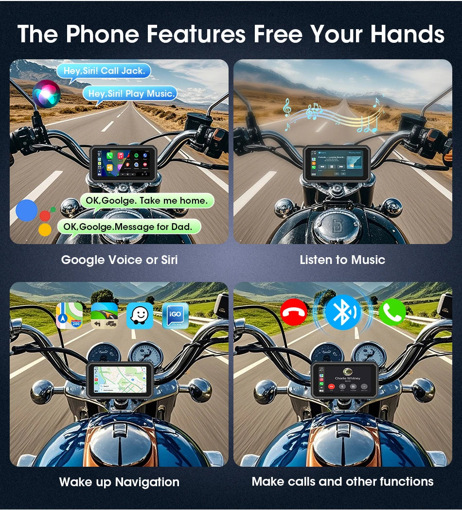 Jansite 5/6.25'' GPS for Motorcycles Carplay DVR Navigation Display Screen Android Auto Moto Accrssories IP67 Waterproof Monitor
