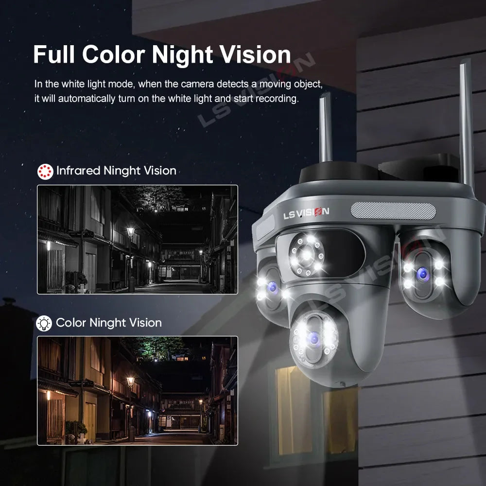 LS VISION 15MP Three Screens WiFi IP Camera Wireless Outdoor Three Lens PTZ Waterproof Human Auto Tracking Surveillance Cameras