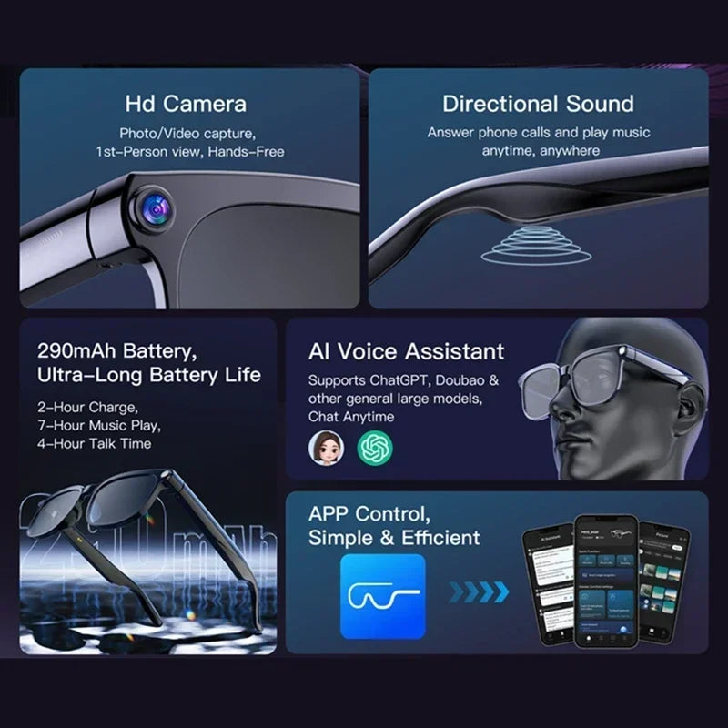 Lenovo 2026 8K HD AI Smart Glasses Multifunctional Translation Photo Video Record Bluetooth Call Music Player Camera Glasses New