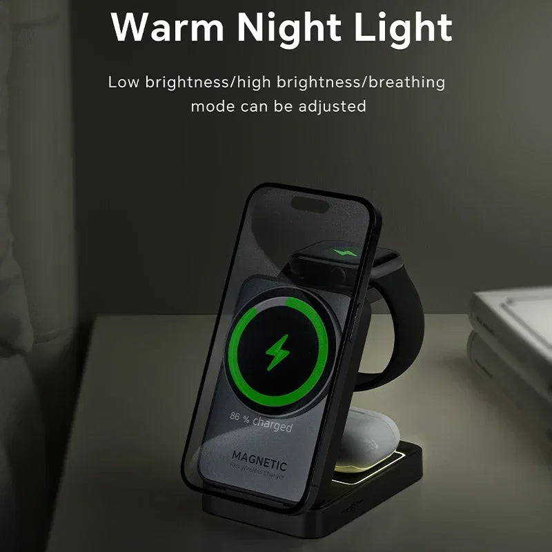 3 In 1 Magnetic Wireless Charger Stand For Magsafe iPhone 13 14 15 16 apple Watch 2-8 Airpods Pro Foldable Fast Charging Station