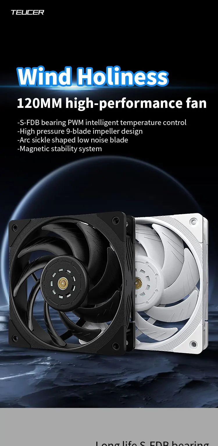 TEUCER T30 12cm Case Fan High Speed Large Air Volume PWM 2150RPM Computer Case Cooling System Fan 120mm SFDB PC Gamer CPU Cooler