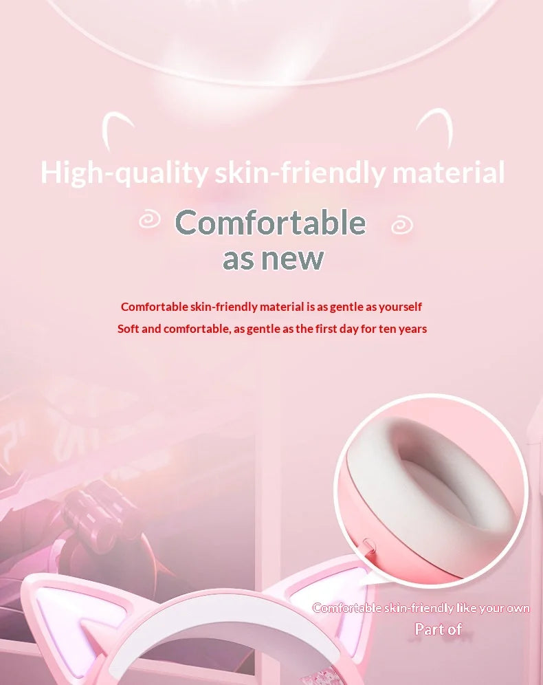 Somic GS510 Gamers Headphone With Microphone Cat Ears Rgb Light Colorful Cute Headset Noise Reduction Girl Gaming Earphones Gif