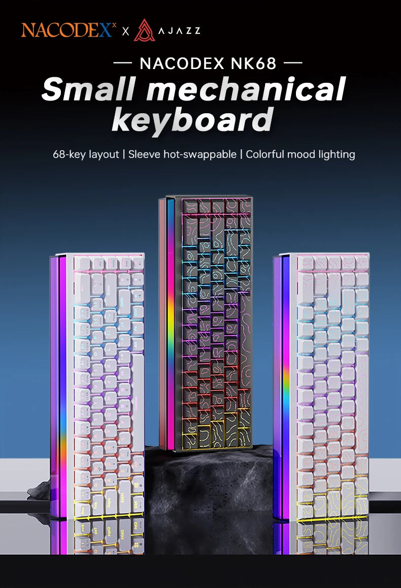 AJAZZ NK68 V2 Wired Mechanical Gaming Keyboard, Red Switch, Full Hot-Swappable, RGB Streamer Light, 68 Keys for Gaming & Office