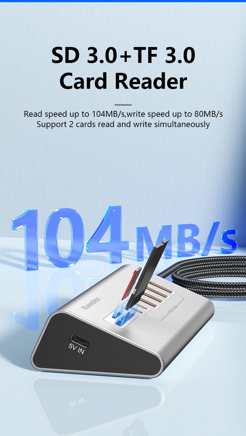 10Gbps USB 3.2 Docking Station USB Hub Type C Splitter with Card Reader Aluminum Alloy Multi 8/9 Ports Switch For PC Laptop