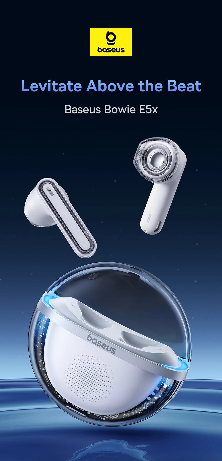 Baseus Bowie E5x True Wireless Earbuds Bluetooth 5.3 Semi-in-Ear Earphones 4-Mic AI ENC 25H Playtime Ear buds
