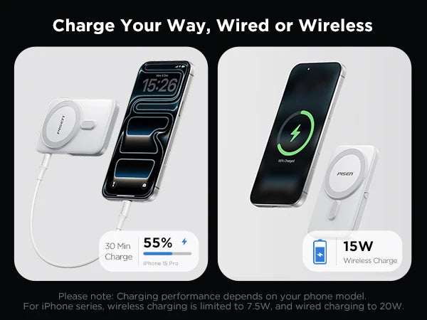 PISEN Magnetic Wireless Power Bank 5000mAh With Foldable Stand Fast Charging Portable Charger Bank For MagSafe iPhone Samsung