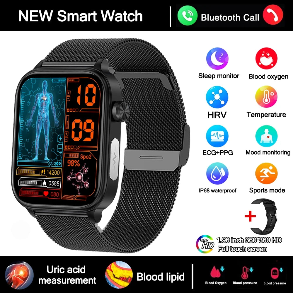 2025 New 24-Hour Health Monitoring Smart Watch Men Uric Acid Blood Lipids Heart Rate Bluetooth Call Smartwatch Women