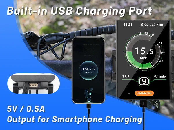 Bafang DPC18 Electric Bike Display with Speedometer USB Charging Port for Mid Drive Motor BBS01B BBS02B BBSHD Speedometer
