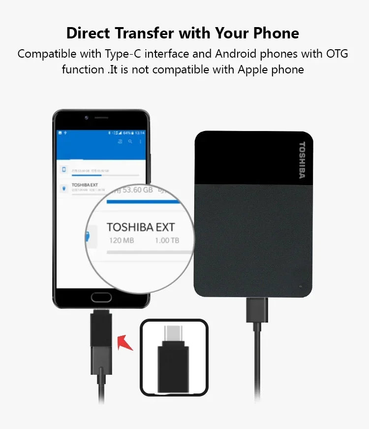 A3  A5 HDTB410YK3AA Canvio Basics For Toshiba 500GB 1TB 2TB Portable External Hard Drive USB 3.0, Black