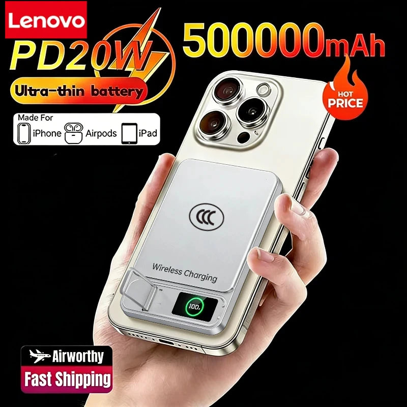 Lenovo CCC 10000mAh Slim Original Power Bank For MagSafe For Magnetic Wireless Fast Charging Portable Battery For IPhone IWatch